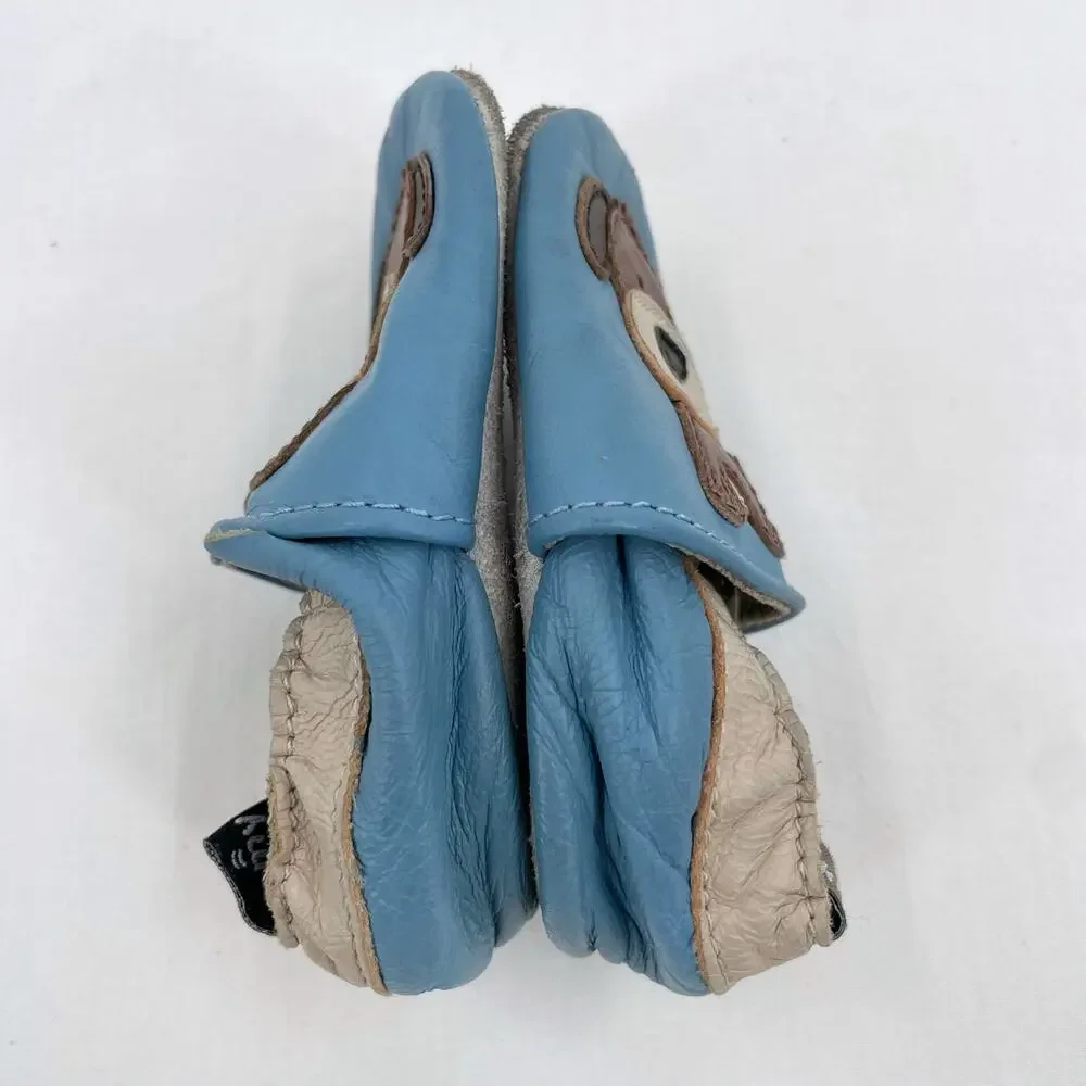 Puppy Shoes Blue Leather Baby Crib Soft Sole Slip On Footware Size 0-6 Months